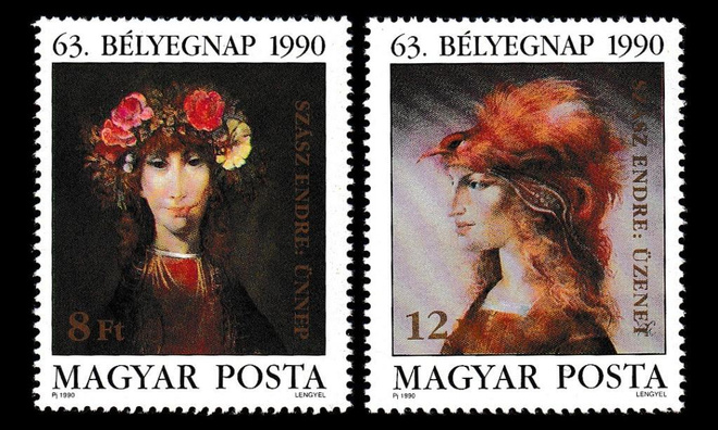 Unkari 4107-8 ** Postimerkin päivä (1990)