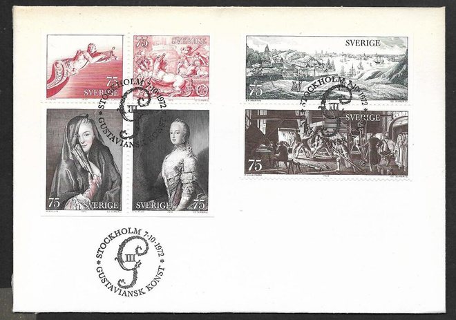Ruotsi - Kustaviansk konst FDC 1972 (Fac. 787-792)