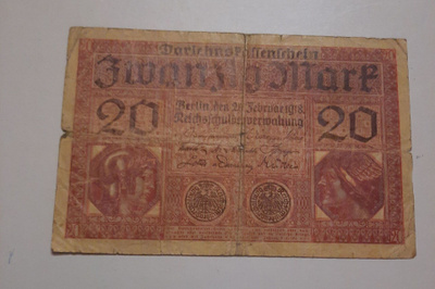 Saksa 20mark Lainarahastotodistus/Darlehnskassenschein, 1918