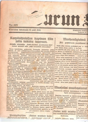 Turun Sanomat, yli satavuotias, kuusi sivua.