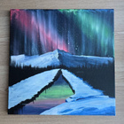 Käsin maalattu taulu 40 × 40 cm – revontulet ja vuoristomais - pikkukuva 2