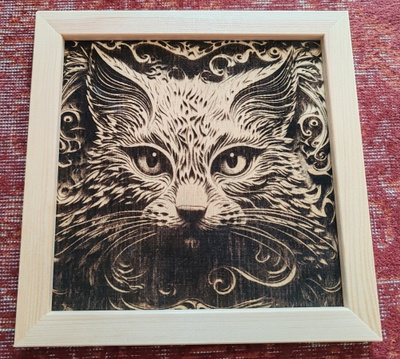 Puinen 3D Kissa Taulu Kehyksillä