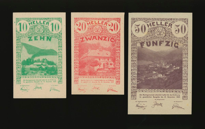 Itävalta Notgeld 10, 20, 50 Heller, Lilienfeld 1920