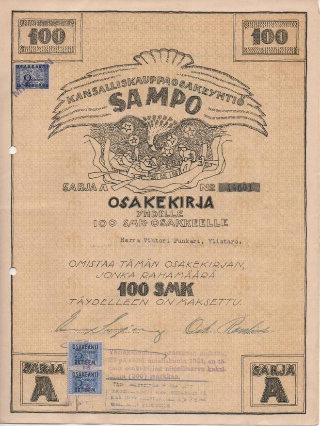 Osakekirja: Kansalliskauppaosakeyhtiö SAMPO