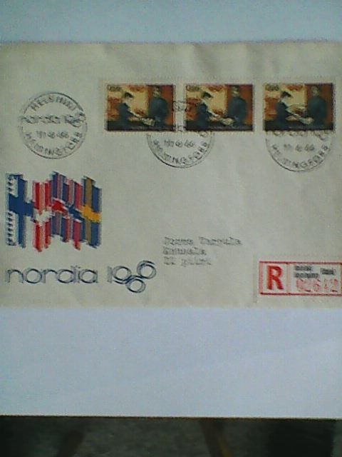 Näyttelymerkki 1966, kolmirivilö, FDC