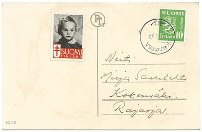 Tub Joulumerkki 1953 Tyttö joulukortilla