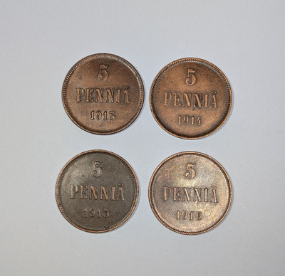 5penniä 1913,14,15,16