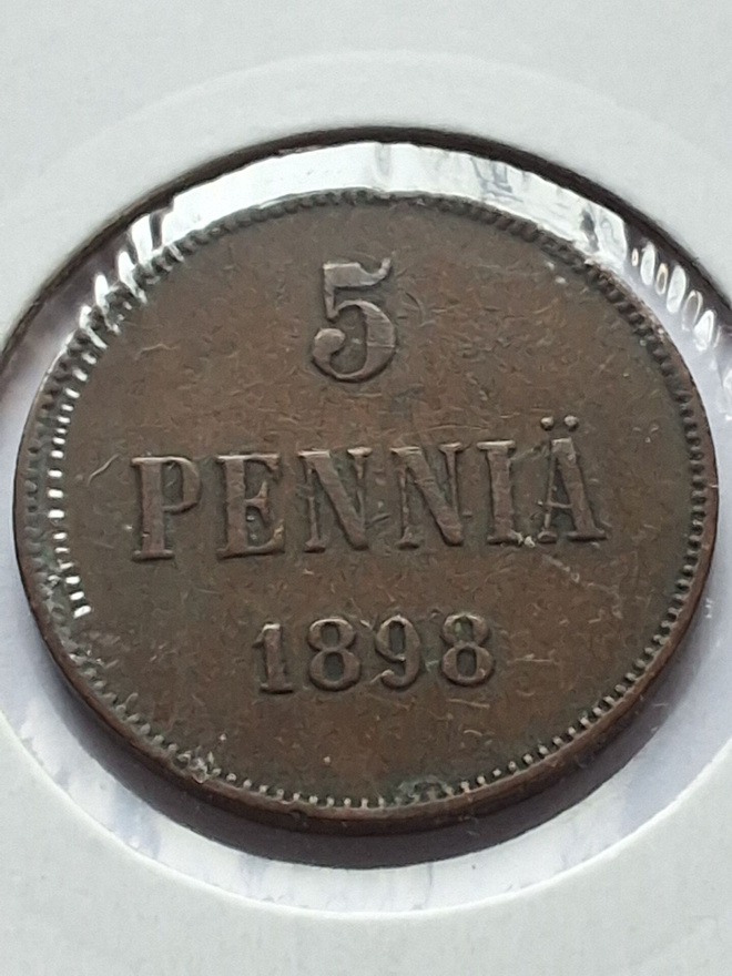 5 PENNIÄ 1898 Erittäin kaunis vanha raha!