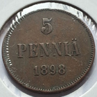 5 PENNIÄ 1898 Erittäin kaunis vanha raha! - pikkukuva 1