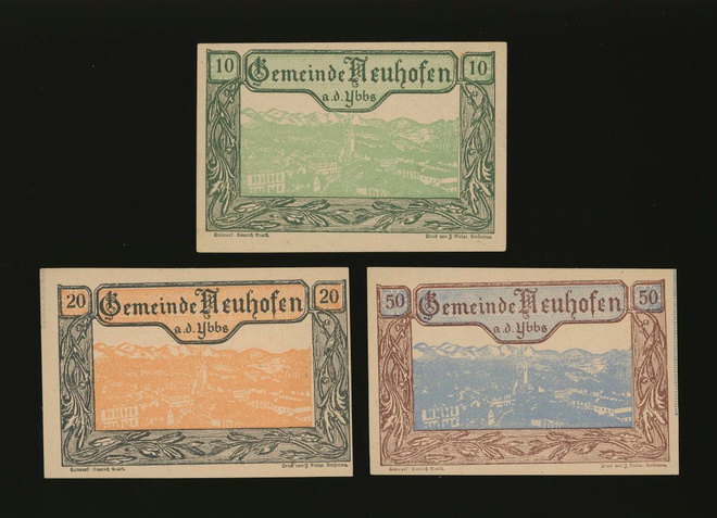 Itävalta Notgeld 10, 20, 50 Heller, Neuhofen 1920