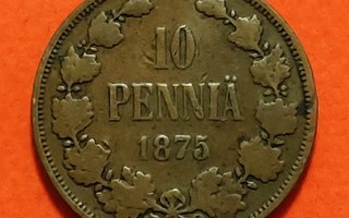 10 penniä 1875. HARVINAINEN, ok kunto. (KD8)
