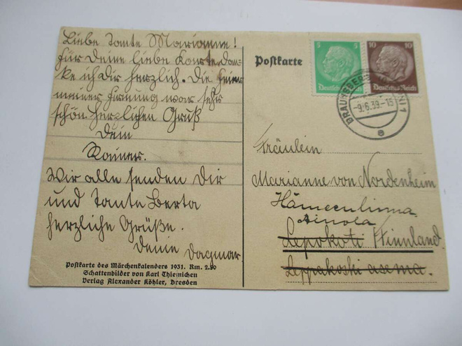 1939 Saksa kortti os Hämeenlinna Ainola