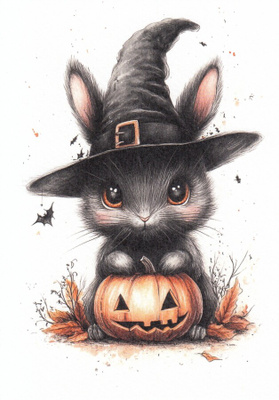 Halloween musta pupu kurpitsan kanssa