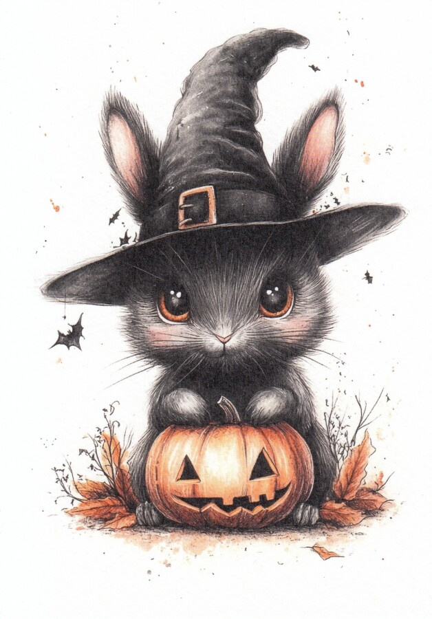 Halloween musta pupu kurpitsan kanssa