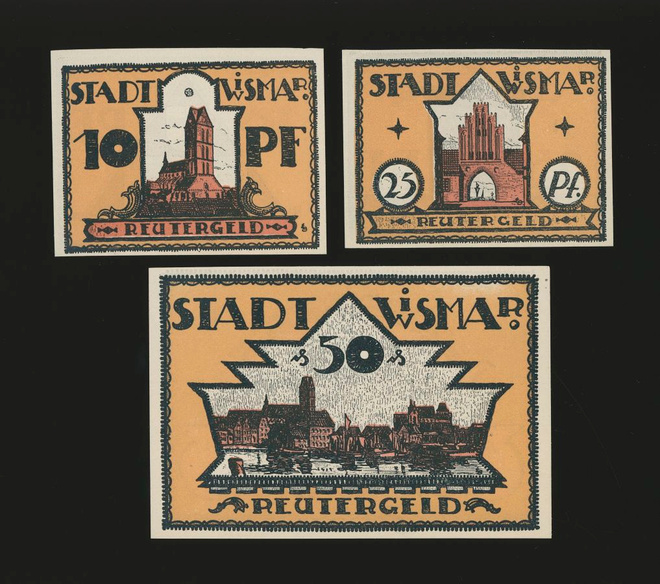 Saksa Notgeld 10, 25, 50 Pfg, Wismar 1921