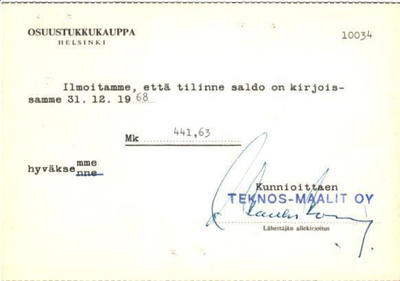 FIRMAKORTTI TEKNOS -MAALIT  HELSINKI