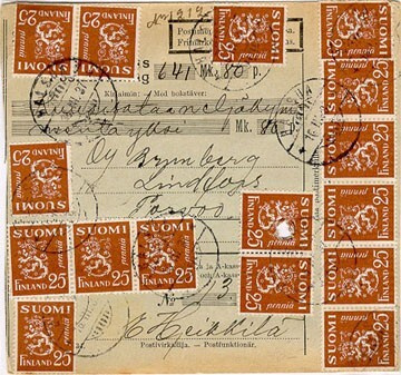 M30 1930 25p ruskea 16 kpl postiosoitus 1937