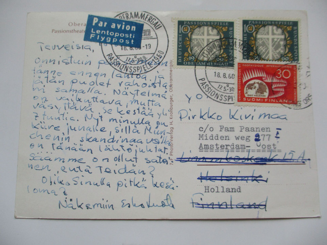 1960 Saksa kortti Suomeen + edelleen lähetetty Hollantiin