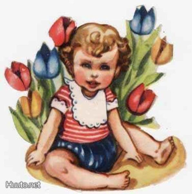 EO 5308 / Tähtisilmäinen lapsi ja tulppaanit. 1950-l.