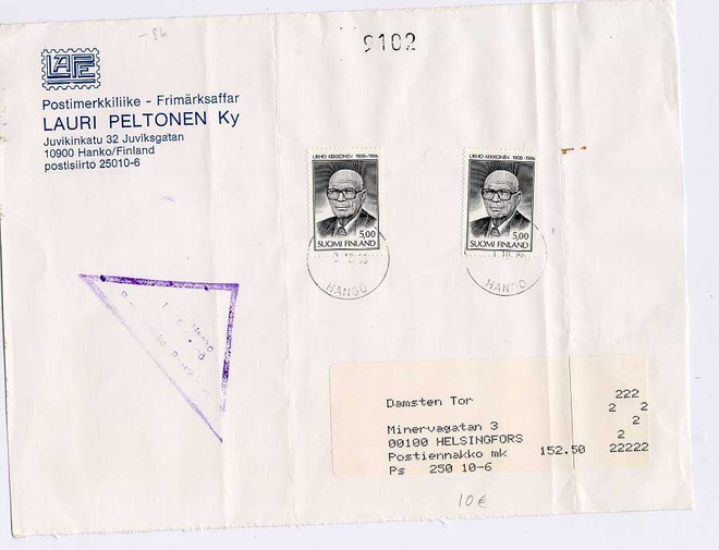 1986 Kekkonen 2 kpl postiennakkokirje - etusivu