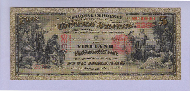 USA 5 Dollars New Jersey UNC kullattu (muoviseteli)