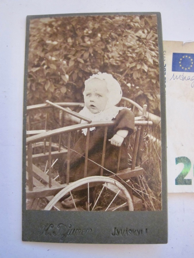 VANHA CDV Valokuva Lapsi Kivat Lastenvaunut 1900-l