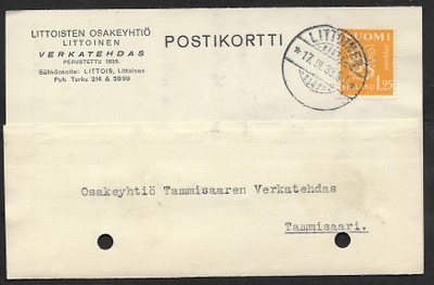 Postil. - Yl.m. 1,25mk (LAPE 177) Littoinen 17.3.1933