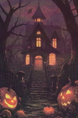 Halloween talo, valaistut kurpitsat