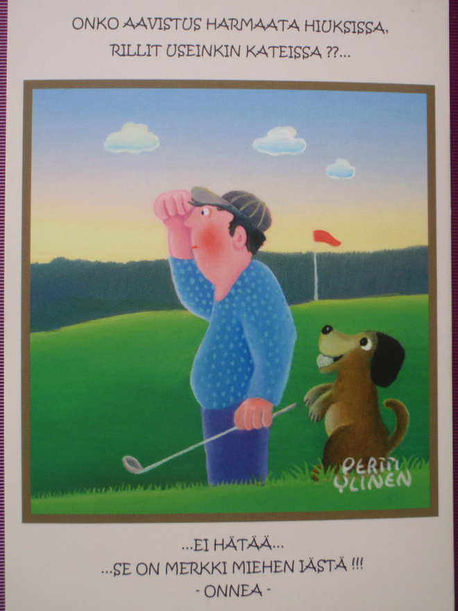Pertti Ylinen mies ja koira golfkentällä