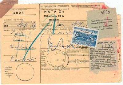 M63 1963 1,75 mk Paraisten silta postiennakkopaketin palautu