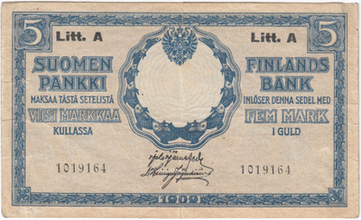 5 Markkaa 1909 Litt.A kl.4