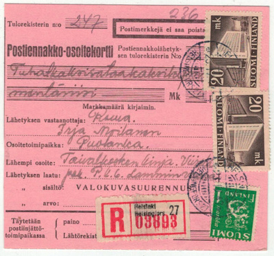 M30 1947 kirjattu postiennakkopaketti