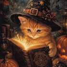 Halloween kissa lukee taikakirjaa - pikkukuva 1