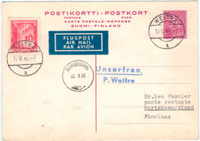 M63 1963 25p vastauskortti Itävallasta, Itävallan lentomaksu