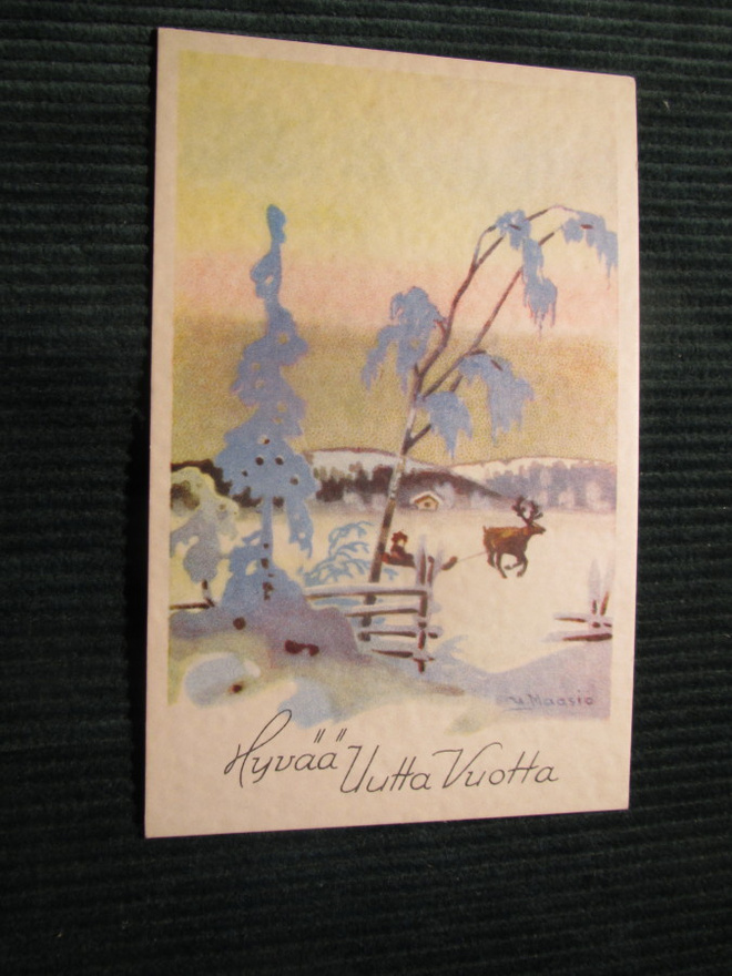 Postikortti Hyvää Uutta Vuotta. 1940-luvulta. Maasio.