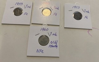 Vanhoja markkoja  v. 1960-1 kpl ja v. 1953 3 kpl