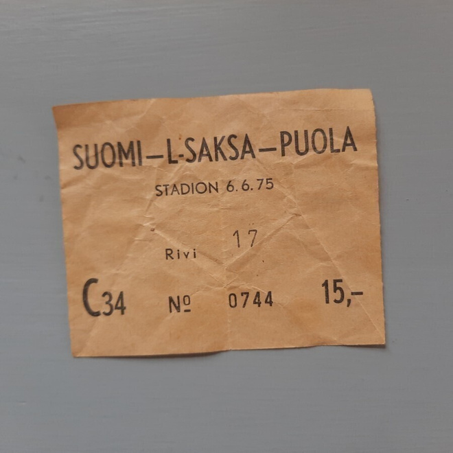 pääsylippu Stadion 6.6.75 Suomi-Länsi-Saksa-Puola