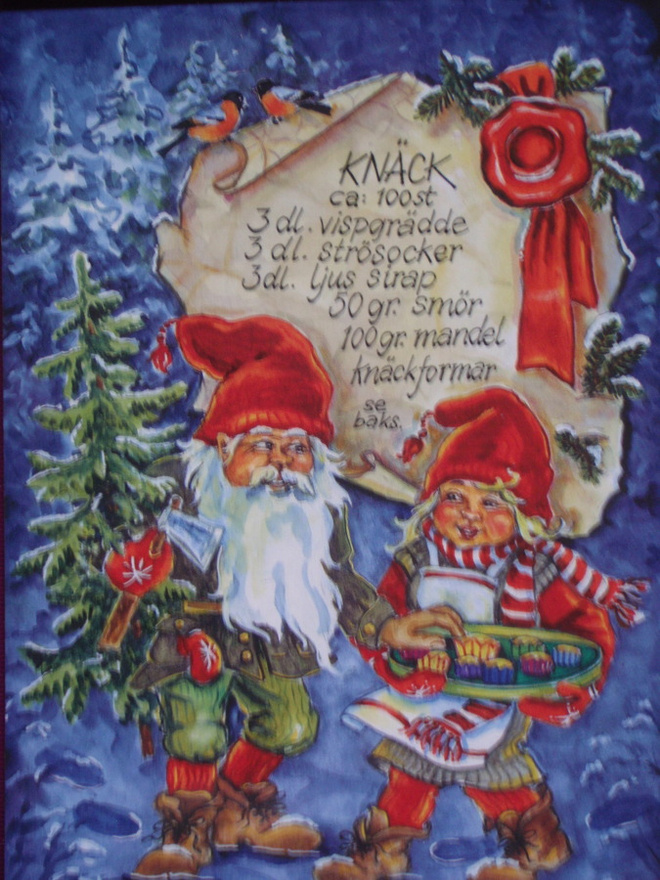 Ingrid Elf tontuilla mukana kuusi ja syötävää ruots.