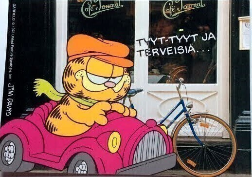 Karvinen auto ja polkupyörä Postikortti