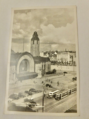 VANHA Postikortti Helsinki RautatieAsema Raitovaunu 1930-l