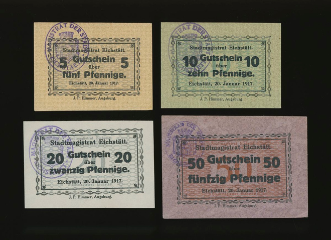 Saksa Notgeld 5, 10, 20, 50 Pfg, Eichstätt 20.1.1917