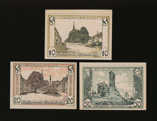 Itävalta Notgeld 10, 20, 50 Heller, Oberneukirchen