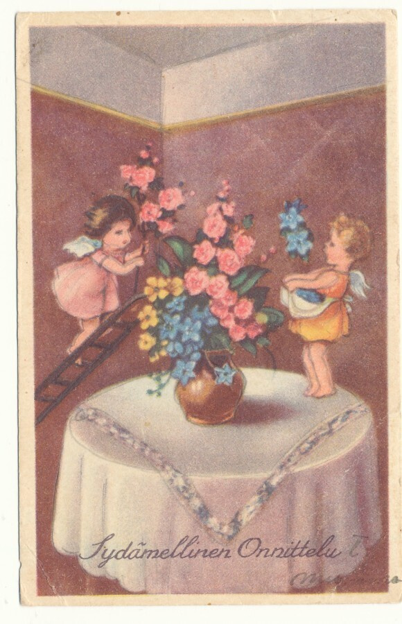 Pikkuenkelit ja kukkavaasi - kulk. 1944