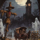 Halloween luuranko ajaa hevoskärryä - pikkukuva 1