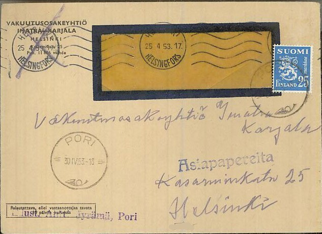M30 1952 25mk sin.leijona asiakirjoja