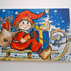 "Tyttö kelkassa"-KULKEMATON JOULUKORTTI - pikkukuva 1