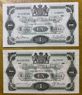 Ruotsin 1 Kr 1914 +1918 Hyvät