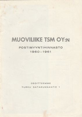 Postimyyntihinnasto 1960-1961,Muoviliike TSM Oy:n hinnasto