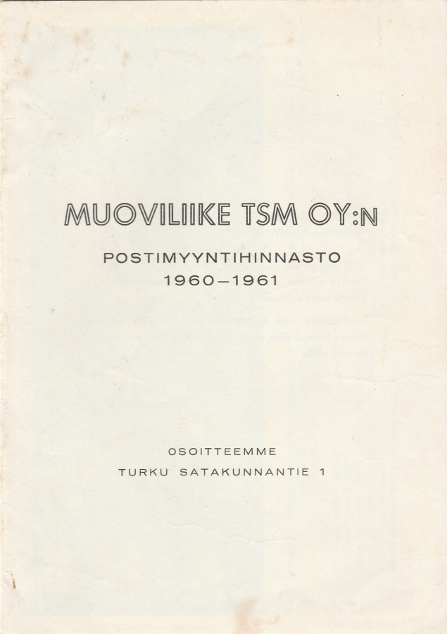 Postimyyntihinnasto 1960-1961,Muoviliike TSM Oy:n hinnasto