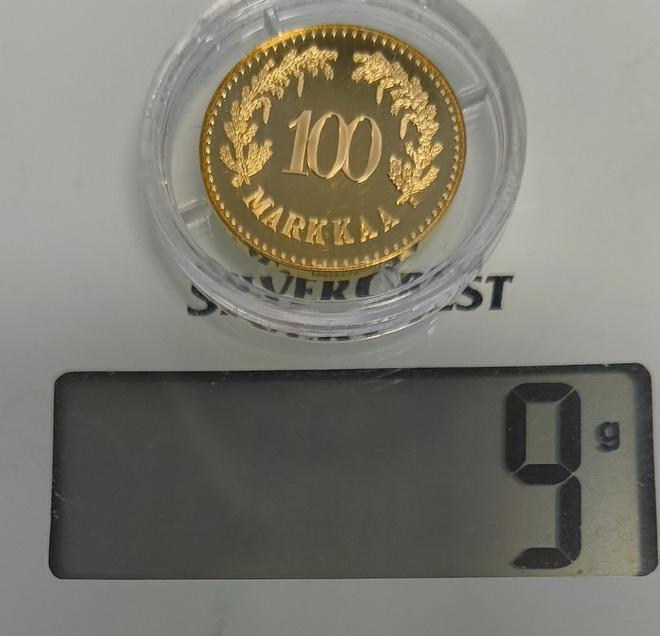 100 markkaa v. 1926 kullattu 0.925ag-kolikko